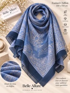 Foulard Chiffon 150×150 — أزرق 03