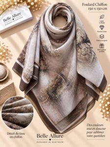 Foulard Chiffon 150×150 — بني ذهبي 04