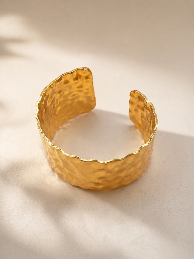 Bracelet Manchette Doré — Martelé - الصورة 3